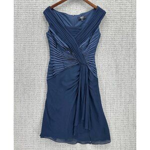 Tadashi Collection Silk Dress Womens 4 Navy Evening Front Wrap Sleeveless Lined